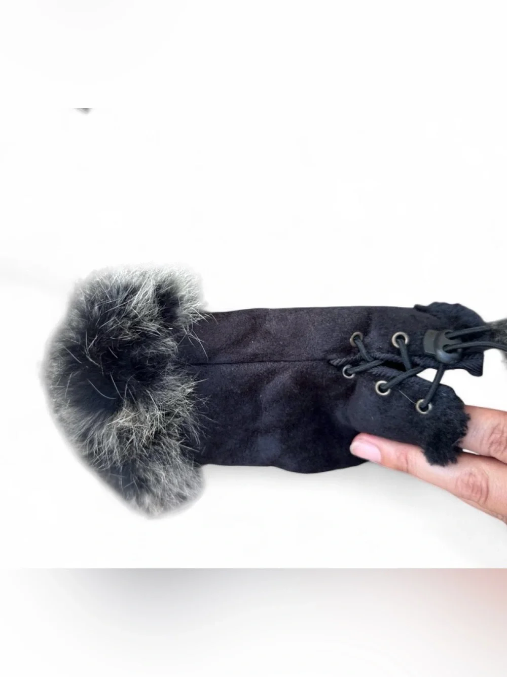 Y2K Black Faux Fur Trim Fingerless Mittens – Goth Grunge 🖤 Punk ATL 2000s Vtg